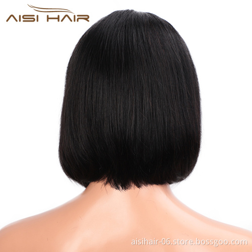 Aisi Hair Hot Selling Short Silky Straight Black Bob Wig Synthetic Swiss Lace Wig Cheap Lace Frontal Hair Wigs For Black Women